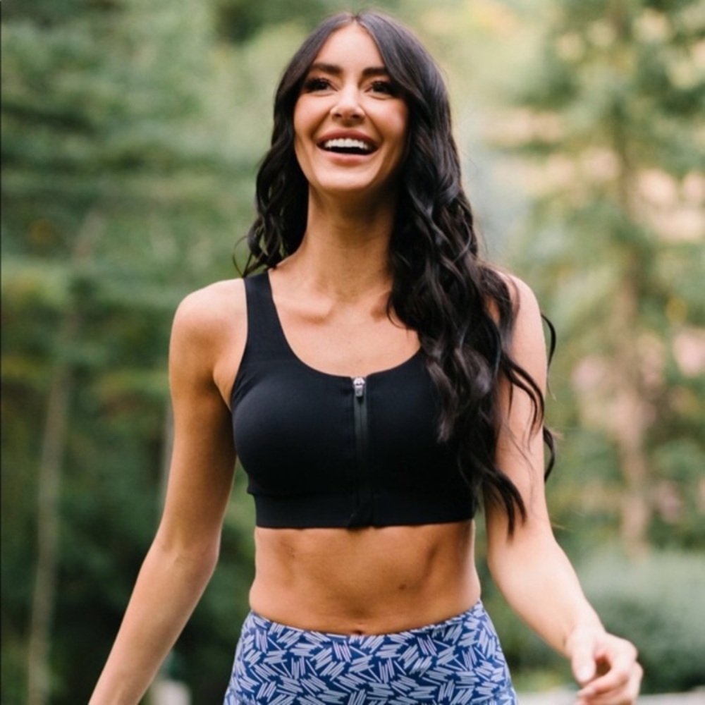 ZYIA Active Front-Zip Sports Bra in Black Size XL Gym Activewear Yoga